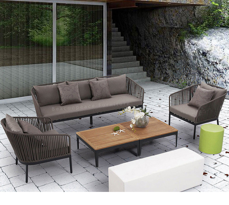 Aluminum Frame Woven Rope Round Sofa Set High Quality New Arrival Leisure Special Tude Aluminum Rope Garden Patio Sofa Set Rattan Outdoor Furniture