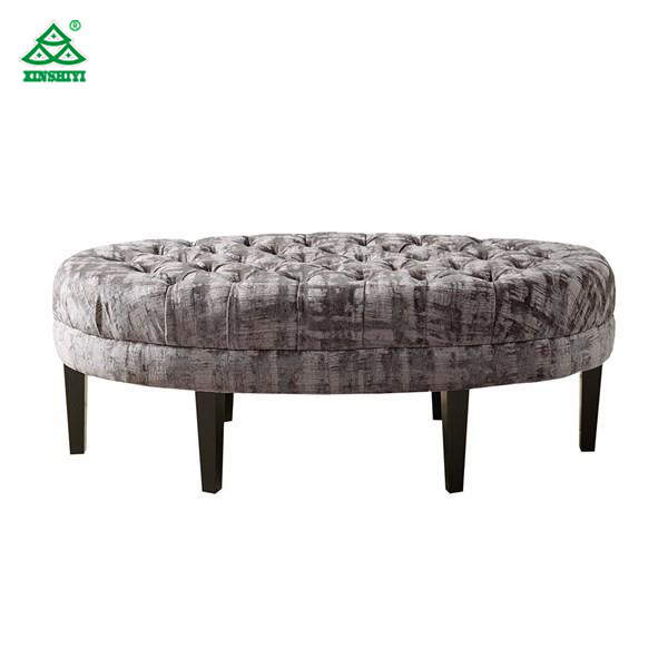 Round Bed End Storage Natural Dark Wood Bench Seater with High Density Foam