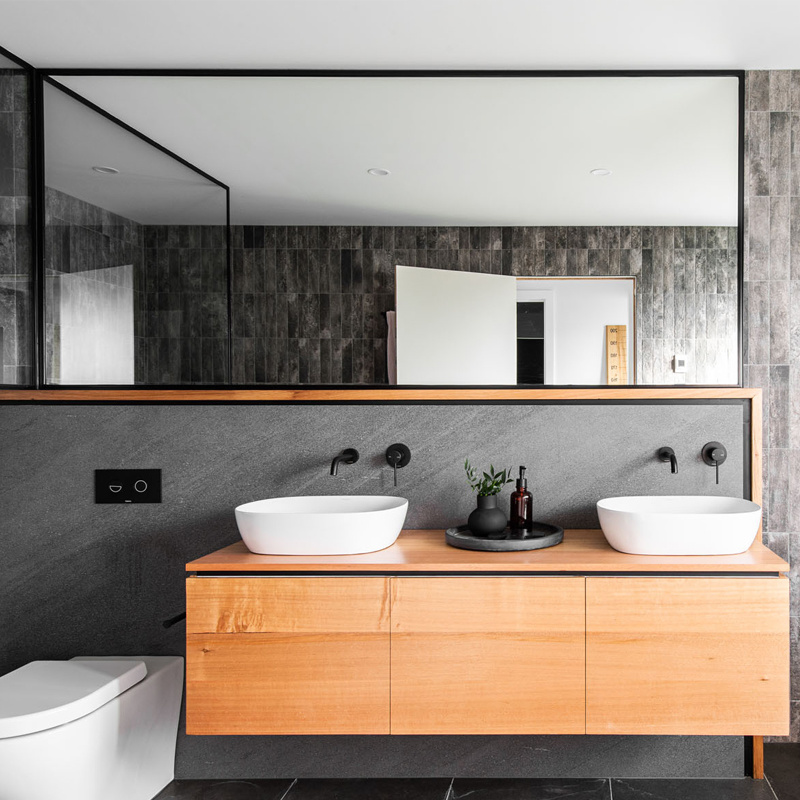 Luxurious Wood Veneer Bathroom Vanity with Mirror Cabinets Furniture
