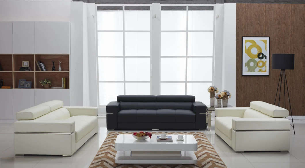 Living Room Sofa Set Luxury Stain Steel Black Leather Sofa British Style Sofa Large White Sofas Genuine Leather Sofa