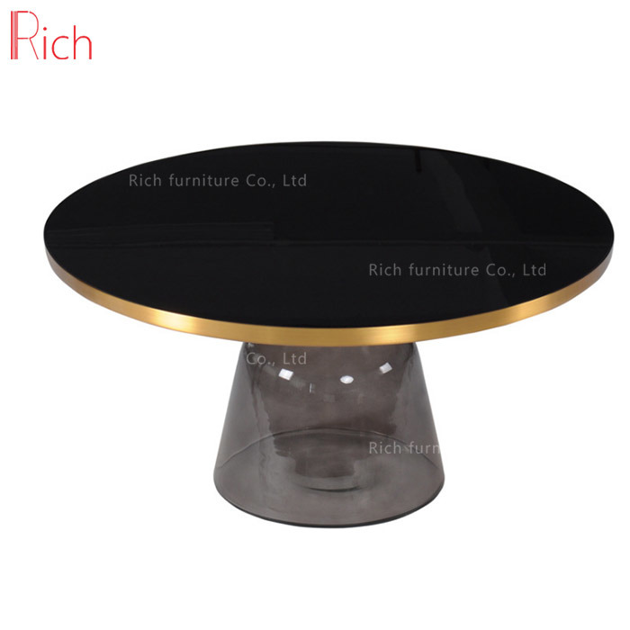Latest Design Living Room Furniture Tempered Glass Base Art Coffee Table Transparent Glass Golden Steel Frame Side Table