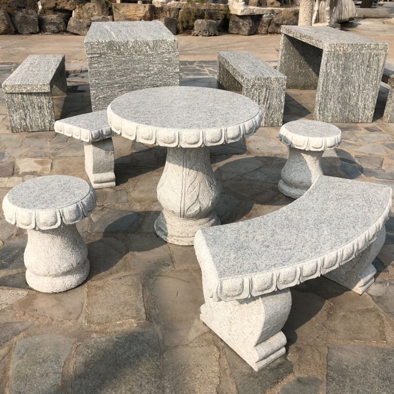 Outdoor Stone Table and Bench, Banquet spinning Dining Table, Dining Table Set