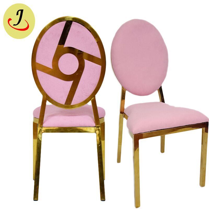 Royal Golden Stainless Steel Chair Round Back with Flower Chair for Wedding Hotel Banquet