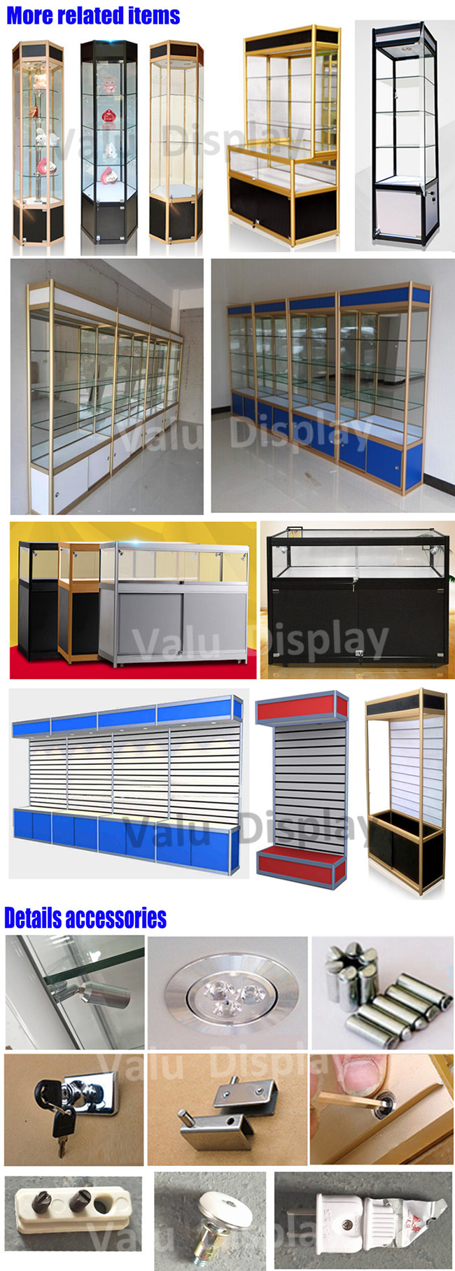 Popular Window Display Showcase, Lockable Glass Cabinet with Spotlight for Souvenir Boutique