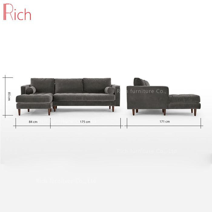 Modern Furniture Velvet Left Hand Chaise Longue Corner Sofa Set
