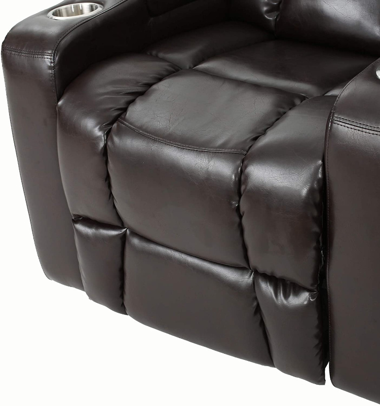 Cinema Chair Push Back Recliner PU Sofa with 2 Cupholders with Rocker