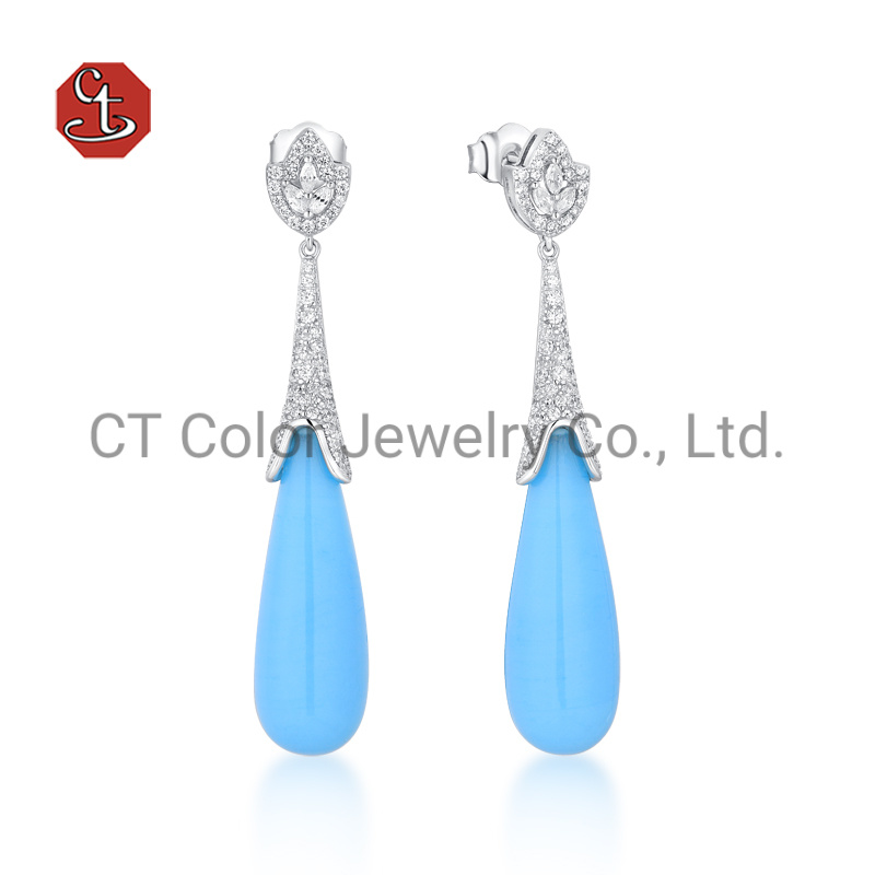 Fashion Jewelry 925 Sterling Silver with Blue Stone  Earring Jewelry