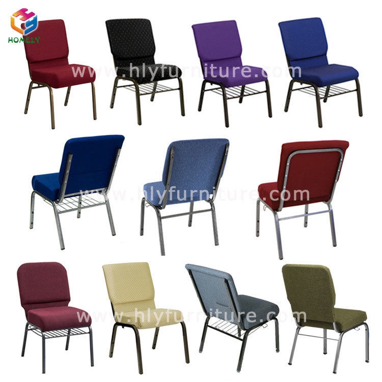 Wholesale Stackable Black Fabric Iron Metal Church Chair with Kneeler