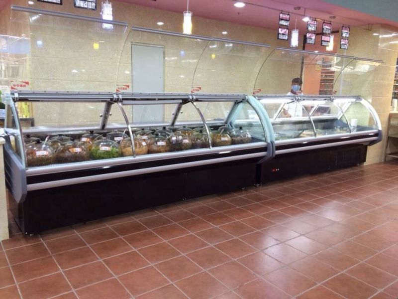 Fresh Meat Display Curved Glass Meat Showcase Deli Case/Supermarket Refrigerator Showcase/Curved Glass Serve Over Cooler