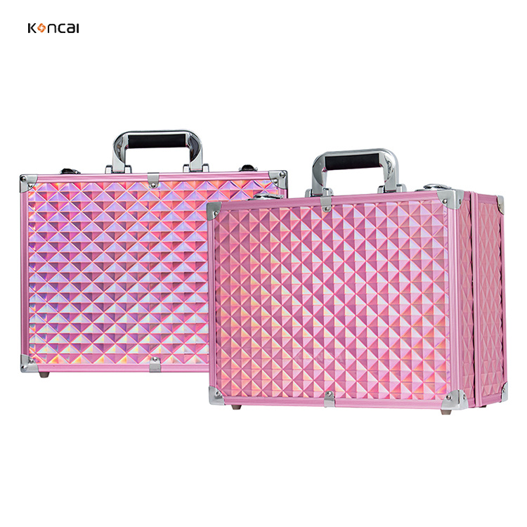 Pink Makeup Organizer Vanity Case with Tray and Makeup Brush Holder Cosmetic Makeup Beauty Case