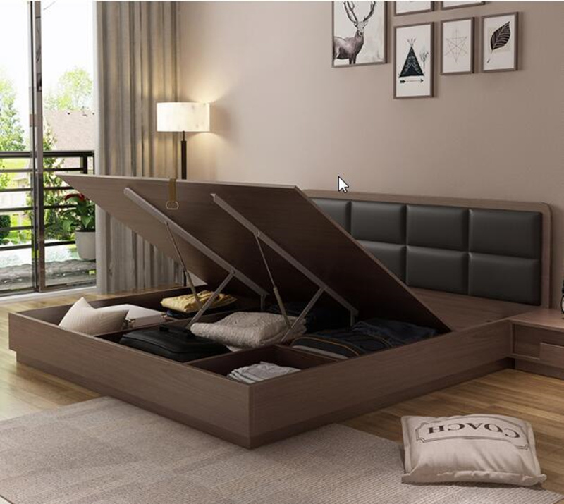 Luxury Bedroom/Hotel Wood Bed with Headboard and Cushion Simple Design Wall Beds