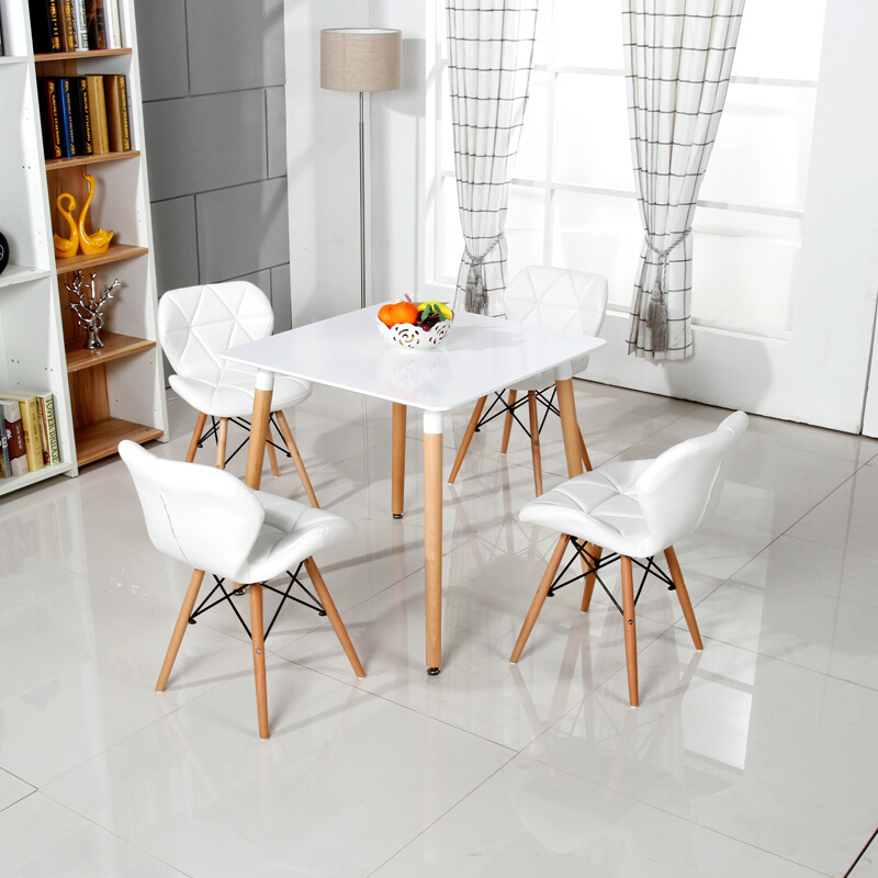 White Wooden Dining Table Desk Modern Dining Table with Solid Wood Legs