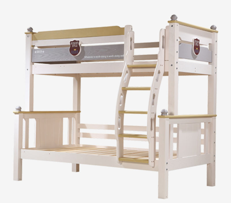 Child Solid Wood Bed Bunk Bed (2170*1510*1350) White Coffee and Gray