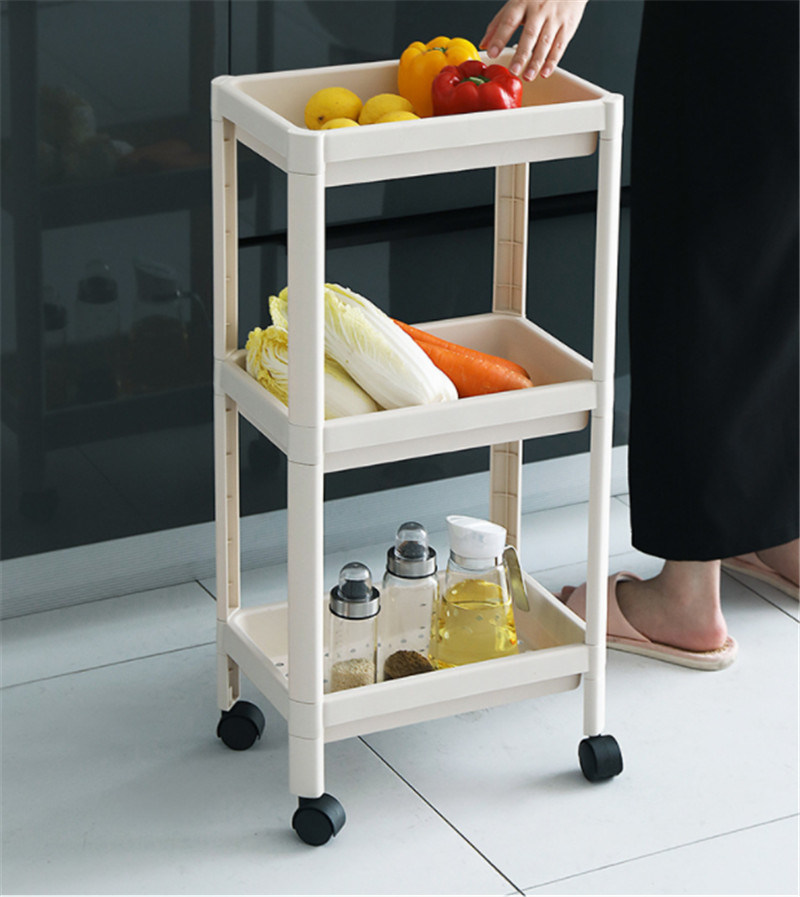 2020 Simple and Simple Trolley Square Storage Rack Floor with Wheels Plastic Storage Shelf Bathroom Kitchen Shelf