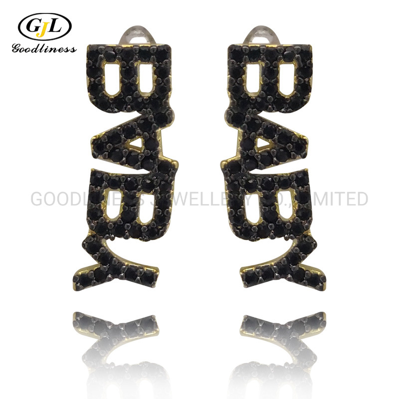 925 Sterling Silver Fashion Jewelry Black CZ Stud Earrings