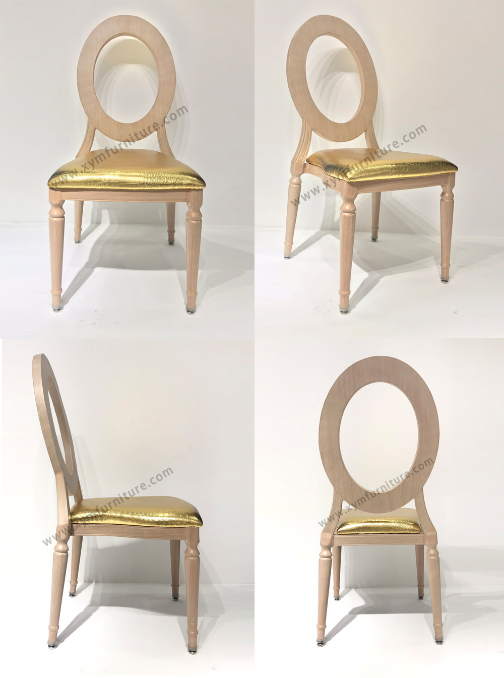 Luxury Style Used Round Back Imitated Wood Metal Frame Restaurant Dining Chair