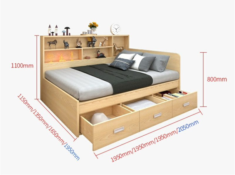 Cheap Price Wooden Kids Bed Kindergarten Furniture Bedroom Double Single Beds with Bookcase