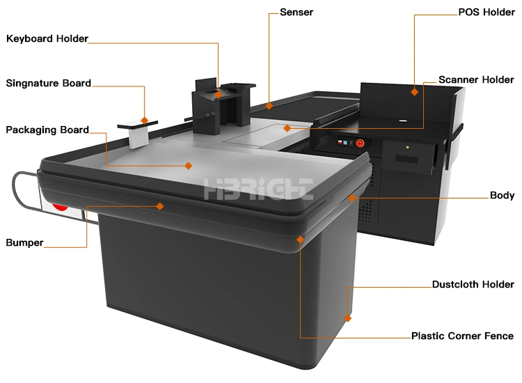 Store Electronic Checkout Counter Register Desk with Conveyor Belt