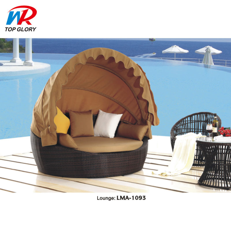 Modern Outdoor Garden Hotel Resort Patio Villa Furniture Sun Lounger Grey Round Daybed Cabana Gazebo Sofabed Sunbed