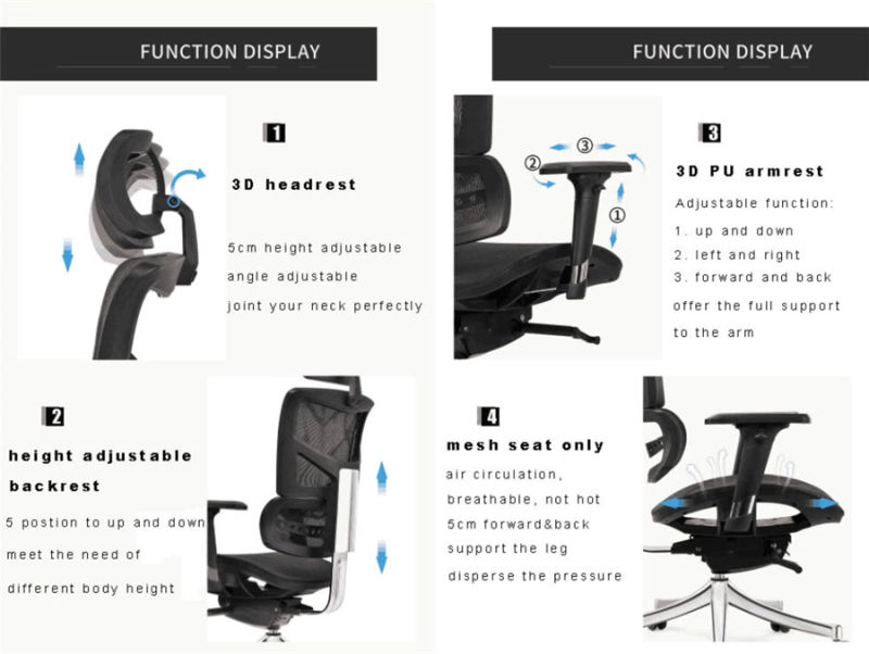 3D Armrest Adjustable Mesh Back Aluminium Base Manager Office Chair