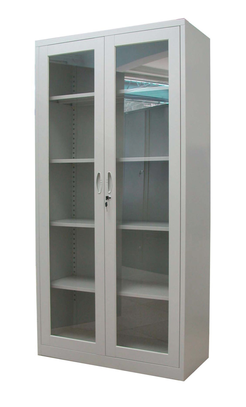 Office Equipment Glass Swing Door Metal Cupboard with Four Shelves