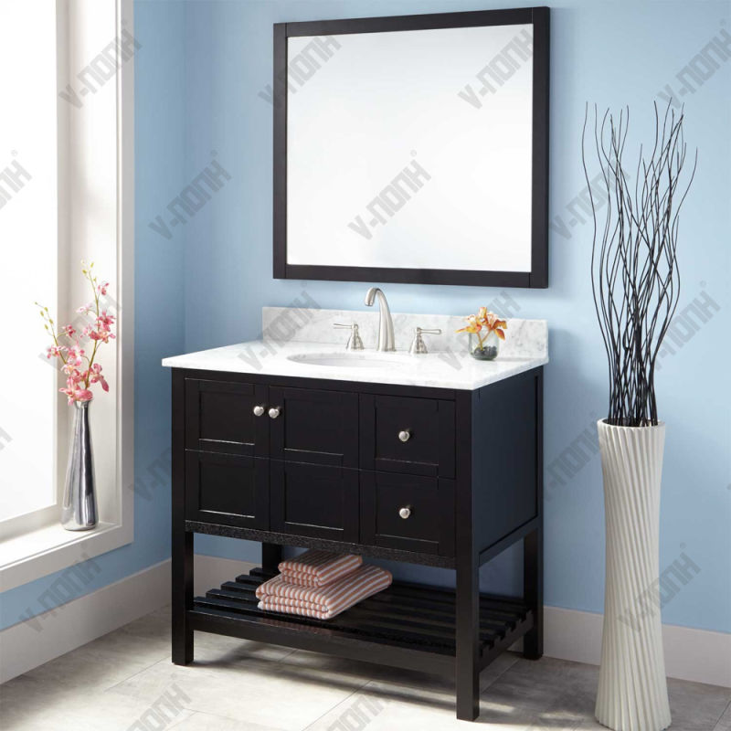 30inch Single Sink White Cabinet with Black Granite Bathroom Vanity