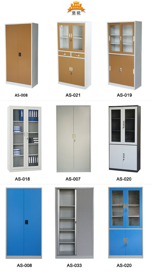 Fas-018 Glass Door Office Steel Bookcase Cupboard Metal Filing Cabinet