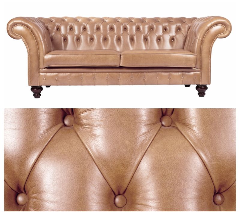 Wing Back 3 Seater Leather Chesterfield Sofa (HD157)
