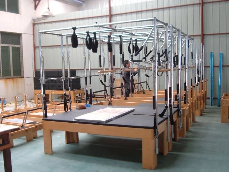 Wood and Stainless Steel Pilates Cadillac Elevated Beds Pilates with Full Trapeze