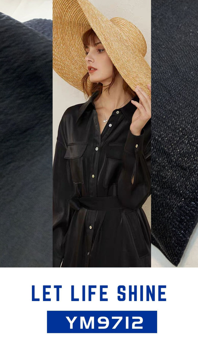 Py19105 Black Twill Imitated Silk Spandex Polyester Fabric