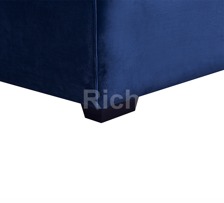 Blue Fabric Velvet Right Chaise Lounge L Shaped Modular Sofa