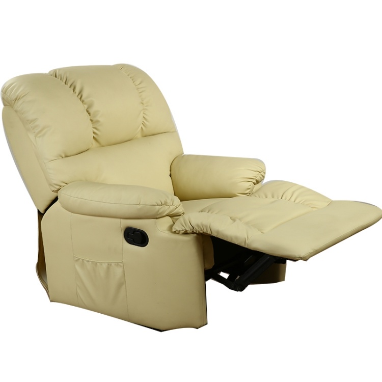 Beige PU Leather Sofa with European Simple Style Manual Recliner