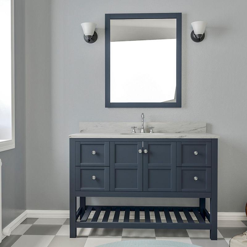 Bathroom Vanity, Gray with Marble Vanity Top Solid Wood Custom Vanity Bases Hotel Vanity Cabinet