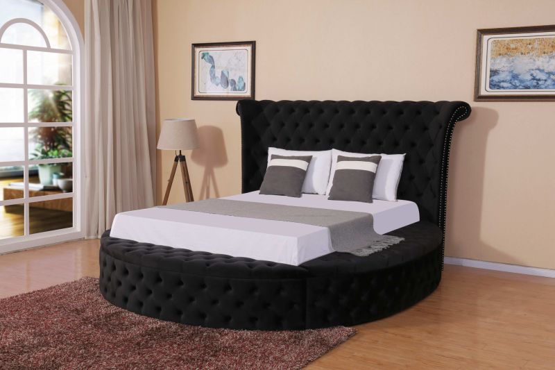Custom Bed Modern and Elegant Round Velvet Bed Wooden Bed Detachable Bed Furniture