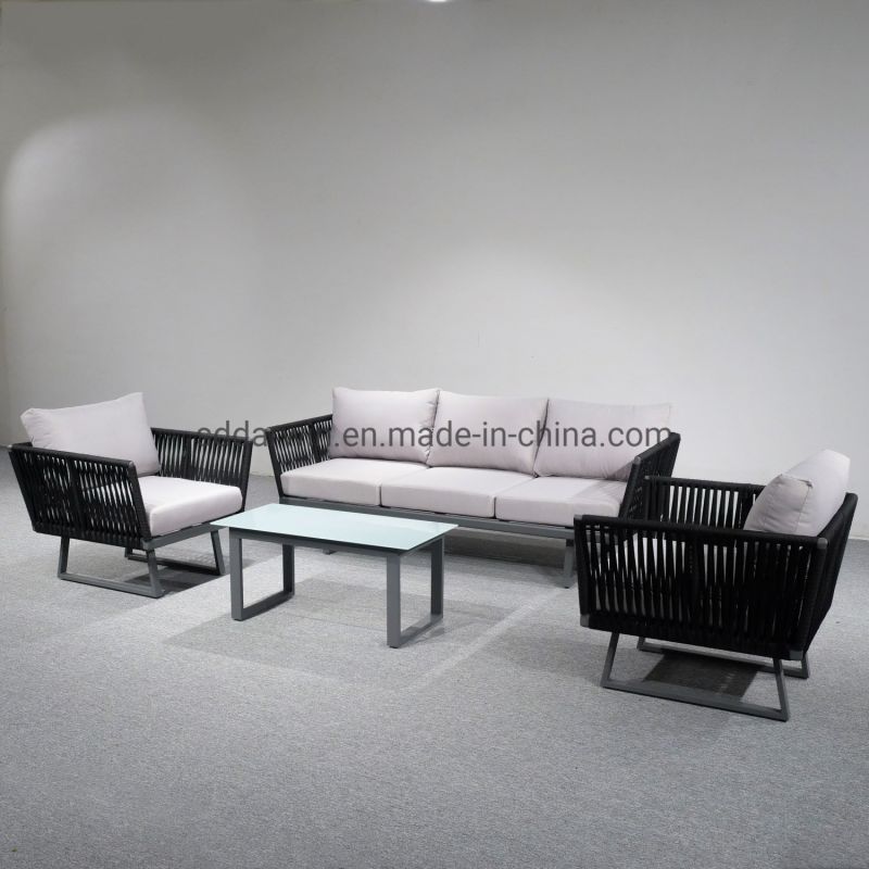 High End Outdoor Garden Aluminum Sofa Lounge with Rope Weaving