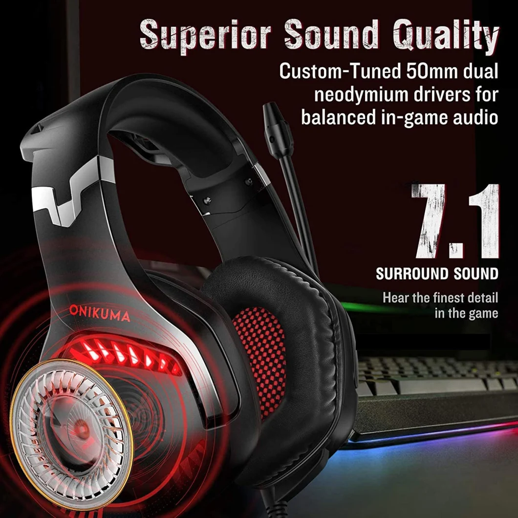 Noise Cancelling PC Headset with Mic, PS4 Gaming Headset with 7.1 Surround Sound Stereo