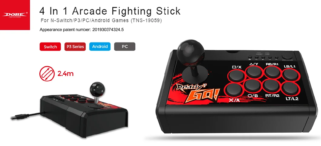 Fully Mod-Capable Arcade Fighting Stick Gamepad for Switch, PS3 Games, PC, Android Mobile Phones