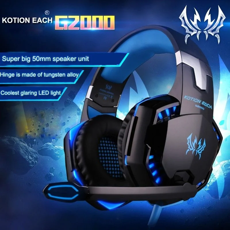 Gaming Headset Gaming Headphone with Mic LED Light for PC Gamer Best PC PS4 7.1 G2000