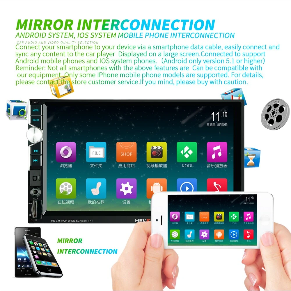 2 DIN 7 Inch Android Car MP5 Player Bluetooth Android Video Touch HD Screen Stereo video