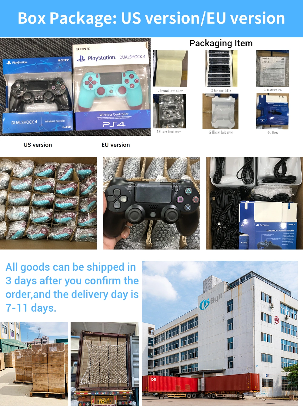 Byit Control PS4 Used Sony Original Joystick Playstation 4 Controll Dualshock Accessories Controller