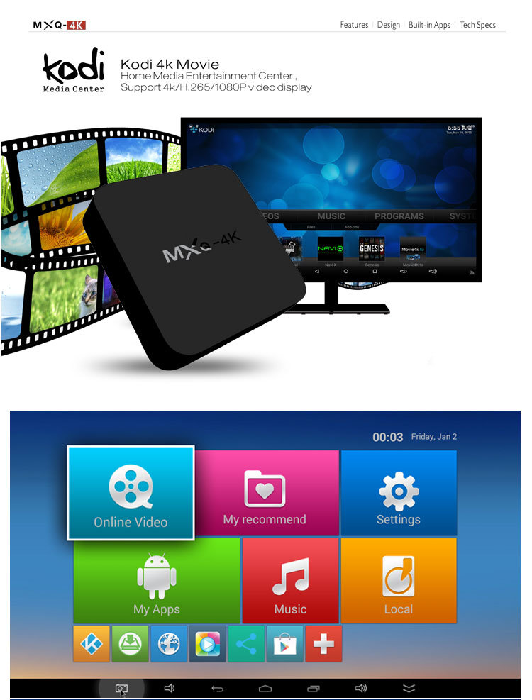 Newly Cheapest Allinner H3 RAM 1GB ROM 8GB Android 7.1 Mxq 4K Android TV Box