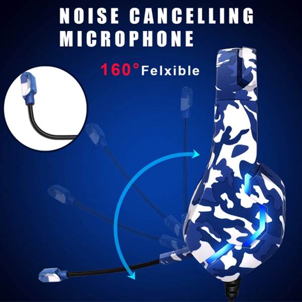 Camouflage Gaming Headset for PS4 PC Mobile Games with Microphone Steel Headband LED Gaming Headphone