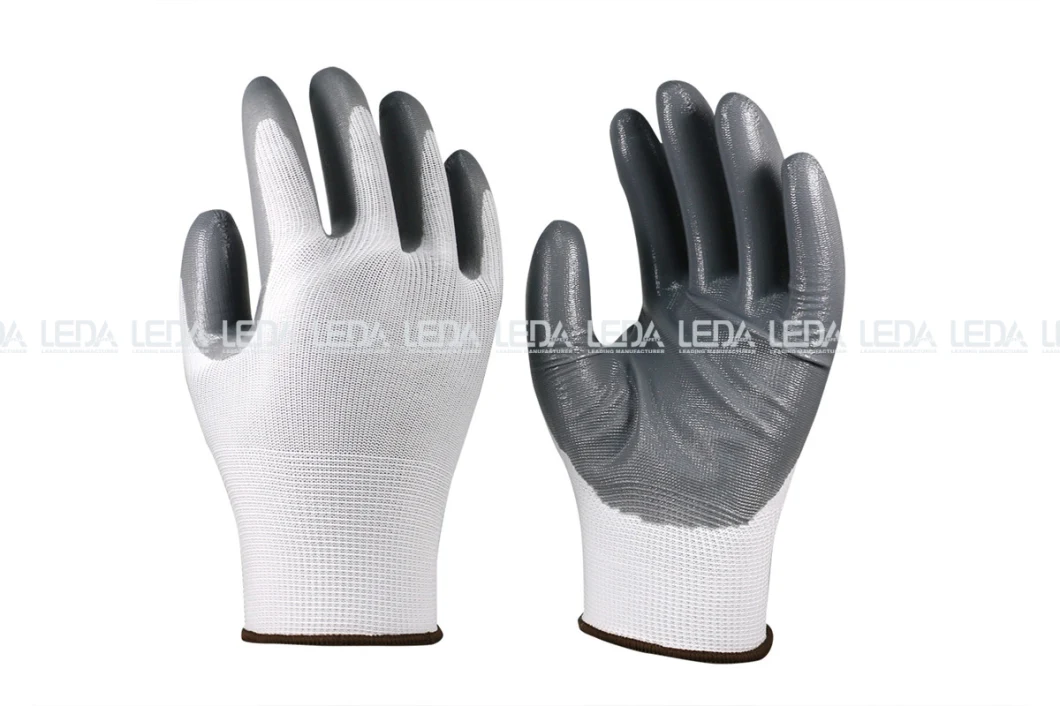 China BSCI Manufacturers Grey Industrial Mechanic ESD Work Polyester Nitrile Palm Smooth Coated Gloves Manufacturers