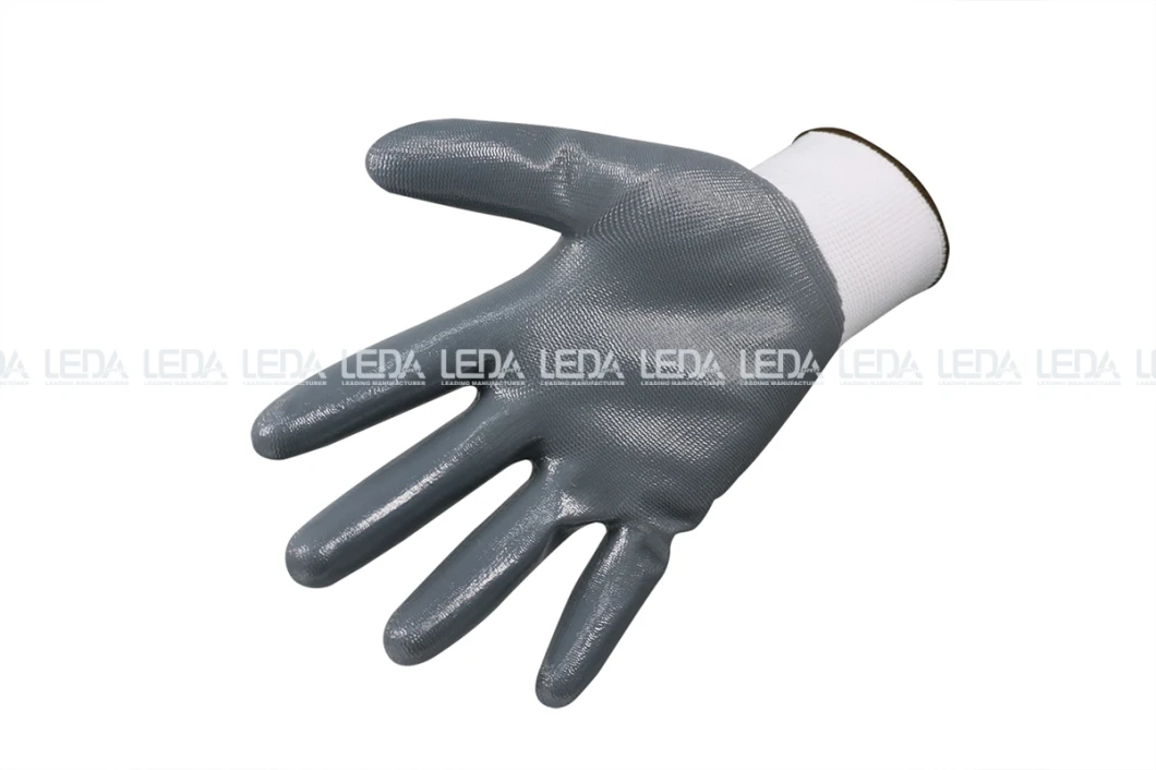China BSCI Manufacturers Grey Industrial Mechanic ESD Work Polyester Nitrile Palm Smooth Coated Gloves Manufacturers