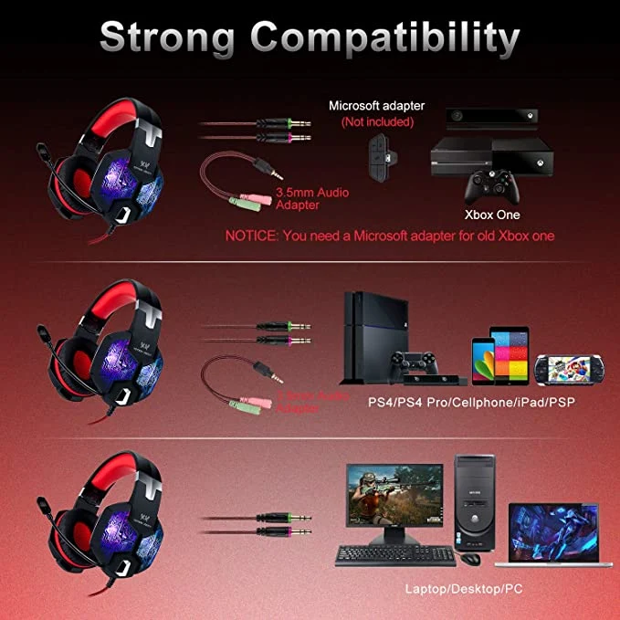 Game Headphone G1000 Game Wired Game Headset for PS4, PC, xBox One Controllers