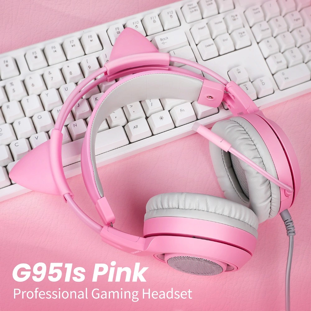 Somic Wired Headset Gamer Pink Cat Ear Headset Cute PS4 Phone PC with Microphone 3.5mm Gaming Phone PS4 Overear Gamer G951s Pink
