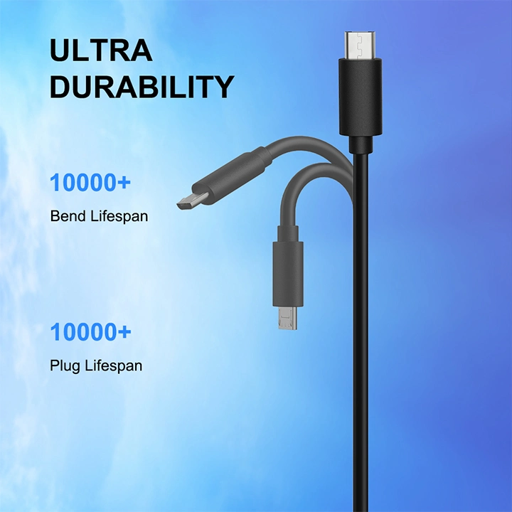 Black Micro USB Cable Compatible with Samsung, Kindle, Android Smartphones, Moto G5, PS4