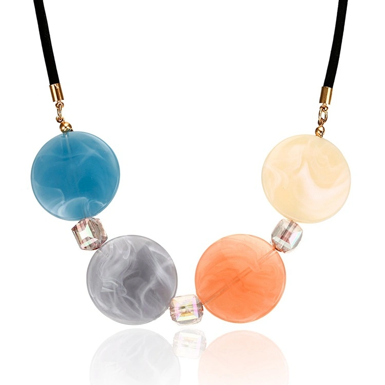 Candy Colors Acrylic Jewelry Necklace Ladies Round Disc Pendant