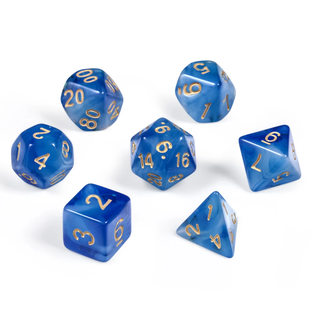Nebula Blue Dice Set, 7 Dies Polyhedral Game Dice with Free Pouch for Dungeons and Dragons Table