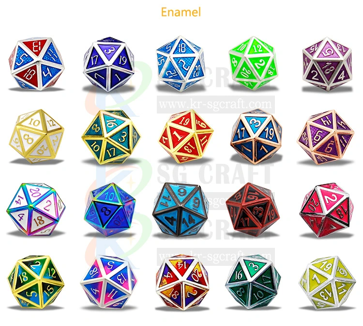 Zin Alloy Golden Frame Mix Enamel Metal Polyhedral Dice Set